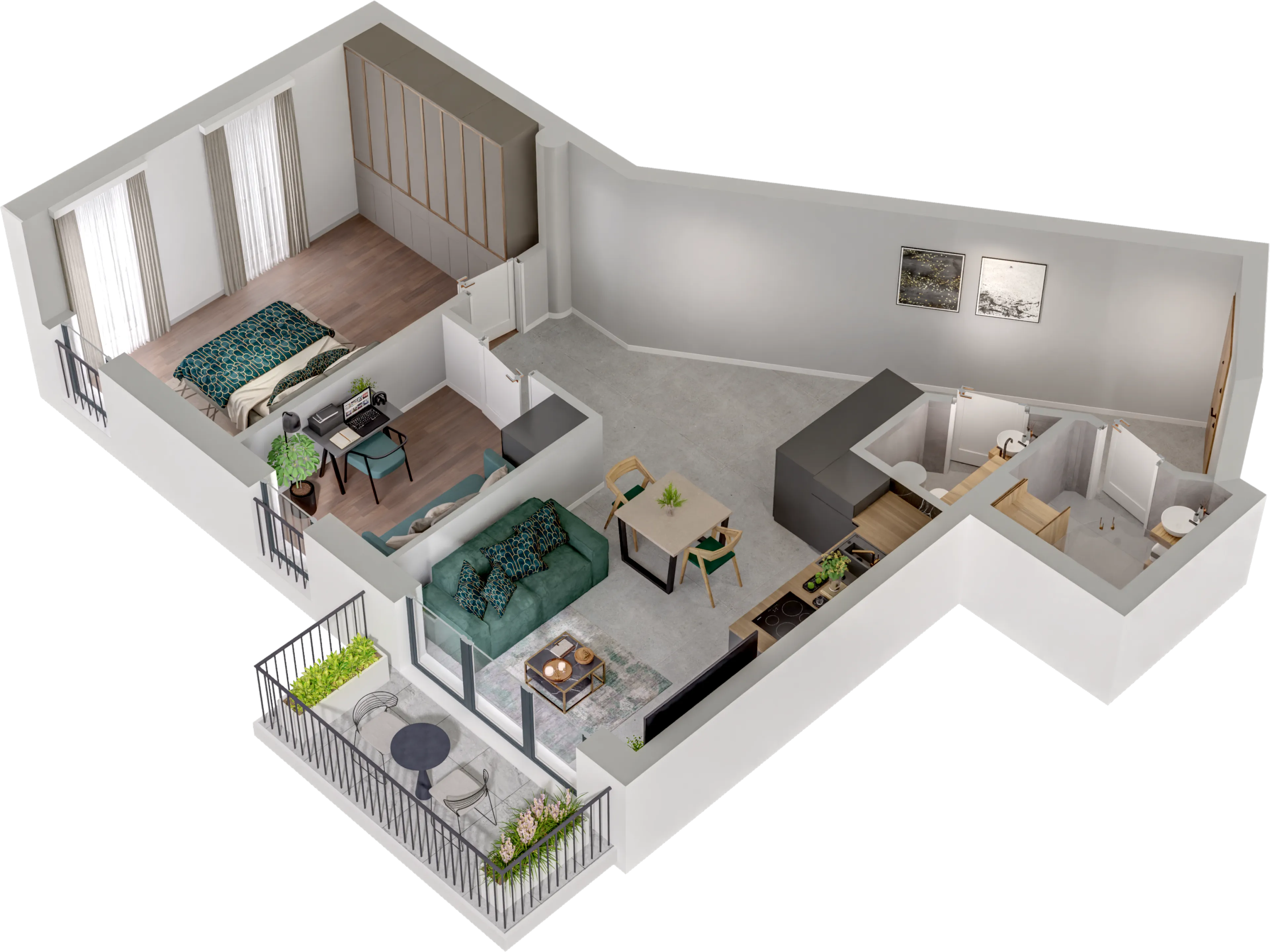 Rzut 3D apartamentu nr 14