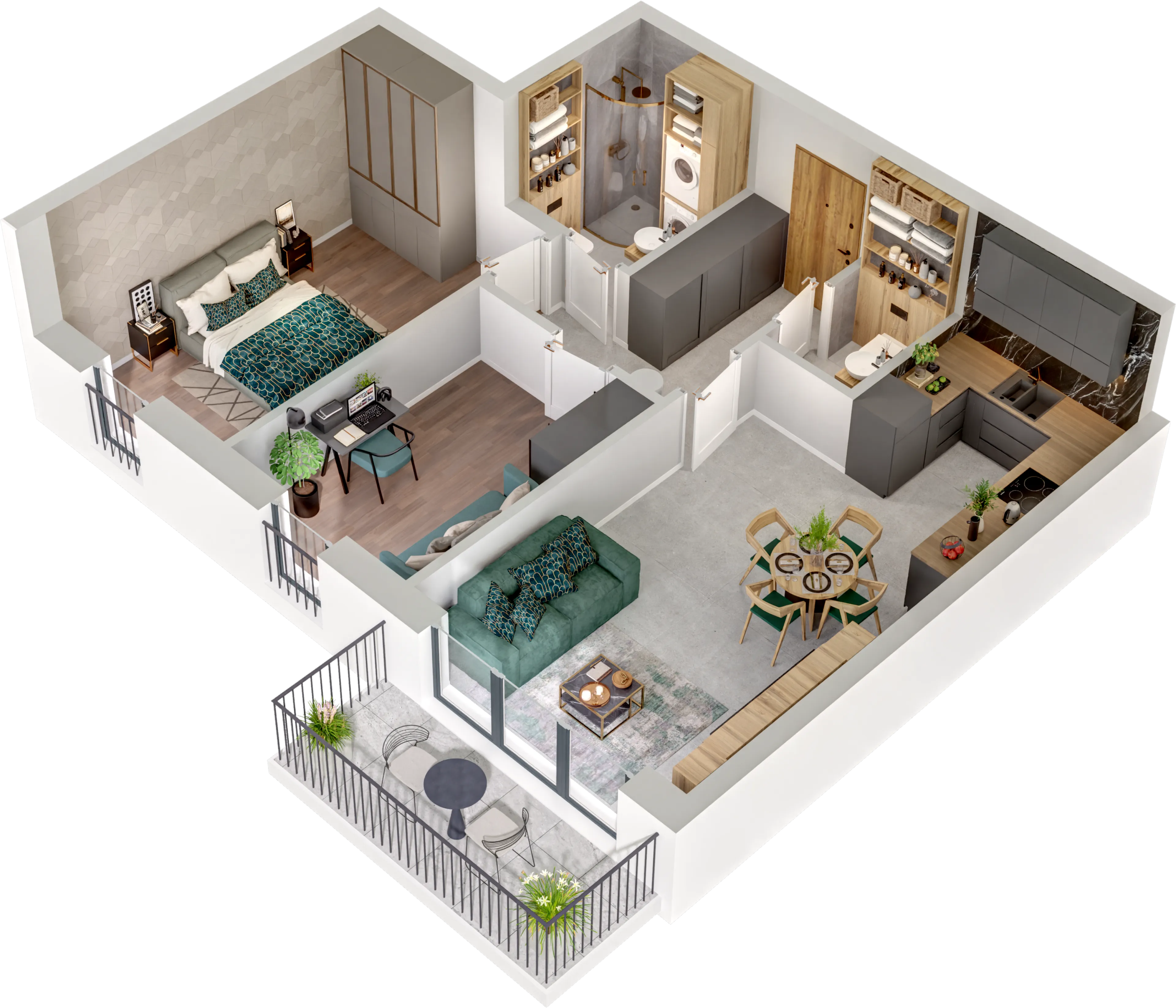 Rzut 3D apartamentu nr 21