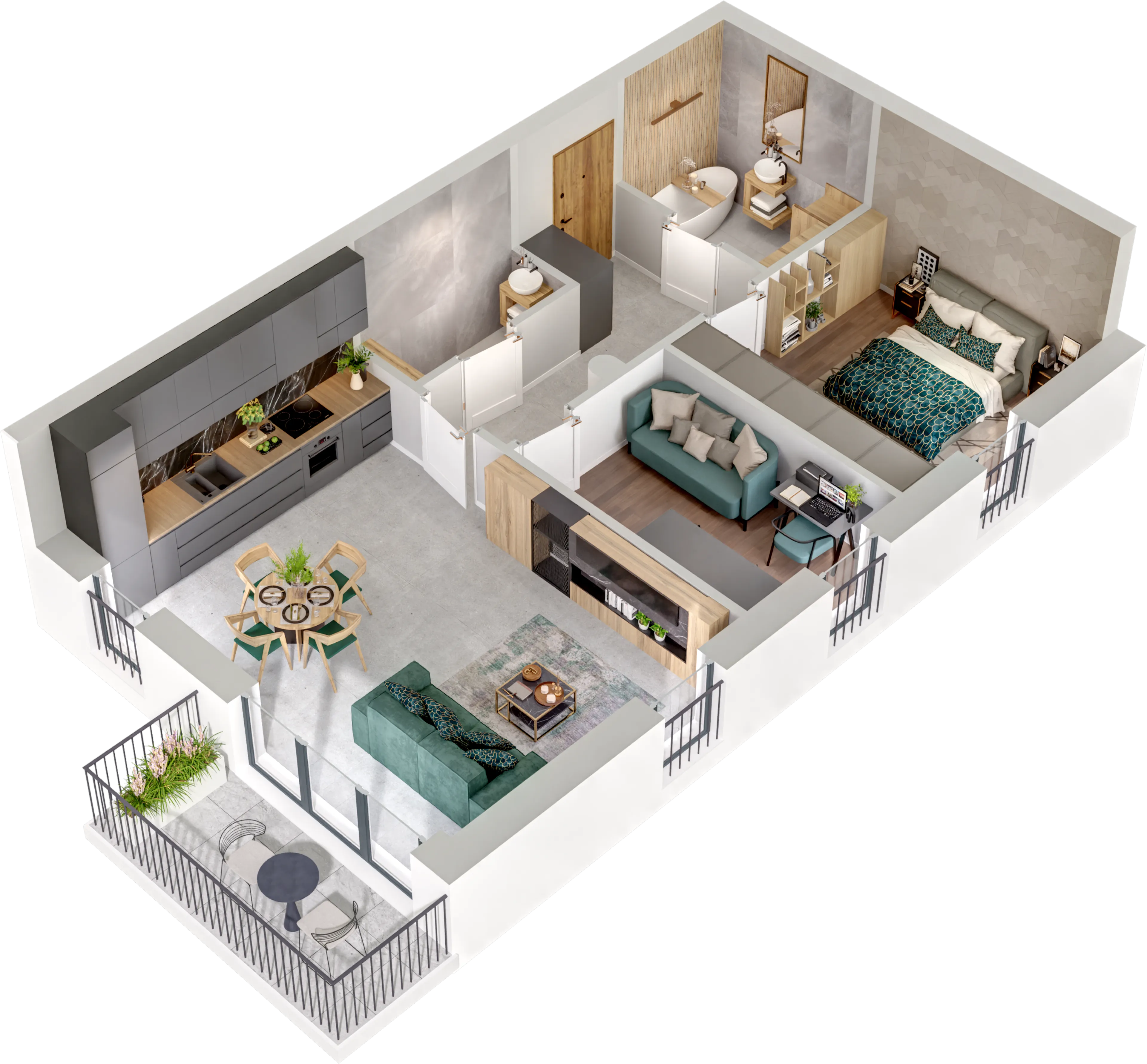 Rzut 3D apartamentu nr 4